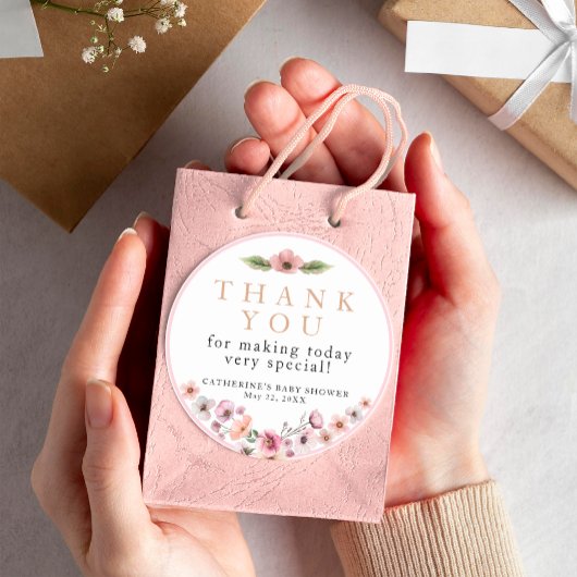 Mauve水色フローラありがとうステッカー – ほこりっぽい ラウンドシール