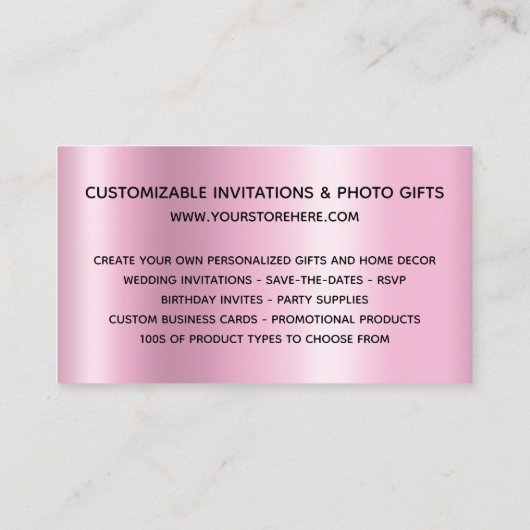 Mauve淡い色の Pinkグリッタードライグラデーションプオンラインストア 名刺 (裏面)