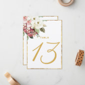 Mauve花模様Luxe金ゴールドエッジテーブル番号 ノートカード (正面/裏面インサイチュ)