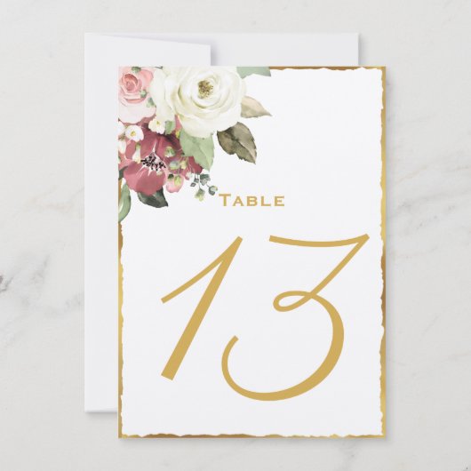 Mauve花模様Luxe金ゴールドエッジテーブル番号 ノートカード (裏面)