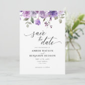 Mauve薄紫紫フローラ水の色日付を保存 招待状 (スタンド正面)