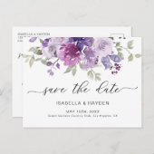Mauve薄紫紫フローラ水の色日付を保存 案内ポストカード (正面/裏面)