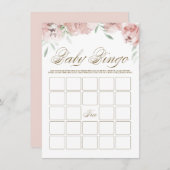 Mauve赤面ピンクの花ベビーシャワービンゴカード エンクロージャーカード (正面/裏面)