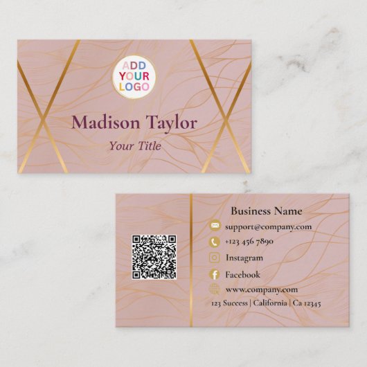 Mauve金ゴールドQRコード名刺テンプレート 名刺 (正面/裏面)