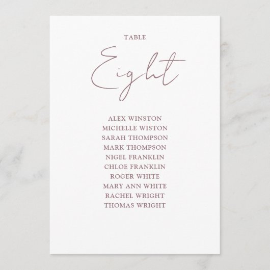 Mauve エレガントモダン Seating Chart Table Number 招待状 (正面)