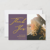 Mauve エレガント金ゴールドスクリプト写真の卒業 サンキューカード (正面)