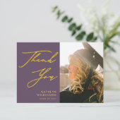 Mauve エレガント金ゴールドスクリプト写真の卒業 サンキューカード (スタンド正面)