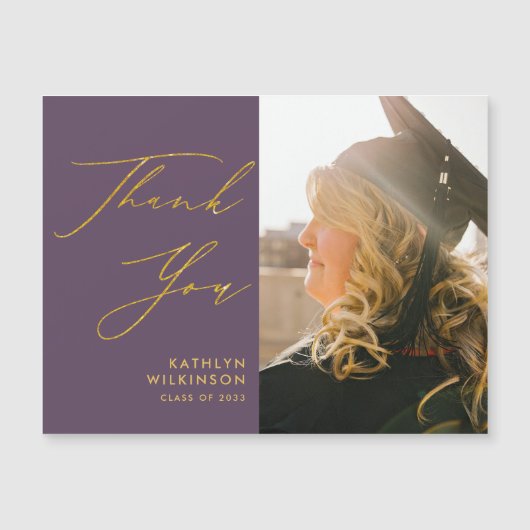 Mauve エレガント金ゴールドスクリプト卒業ありがとう (正面)