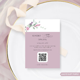 Mauve エレガント PastelフローラRSVPオンライン， QRコード エンクロージャーカード