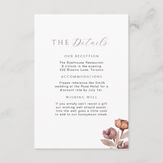 Mauve ミニマル Dustyバラの結婚詳細挿入 エンクロージャーカード (正面)