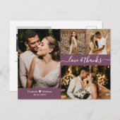 Mauve モダン 4 Photo Collage's 結婚 Thank You ポストカード (正面/裏面)