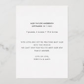 Mauve モダン Hello World Photo Birth Announcement 箔招待状 (裏面)