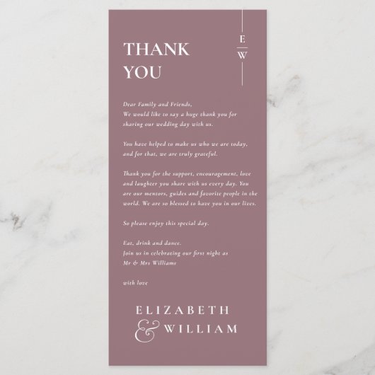 Mauve モダン Monogram結婚's Thank You座席表 メニュー (正面)