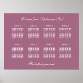 Mauve 8 Table Wedding Seating Chart Poster ポスター