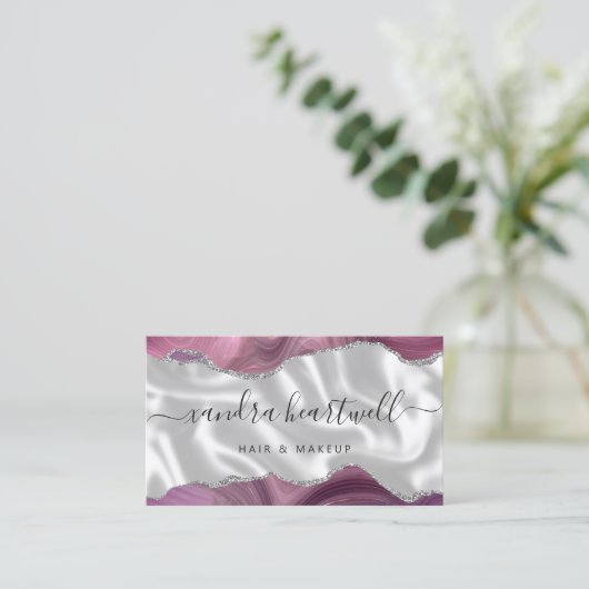 Mauve Agate Silver Glitter Luxury Stylist 名刺 (スタンド正面)