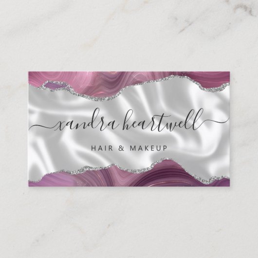 Mauve Agate Silver Glitter Luxury Stylist 名刺 (正面)