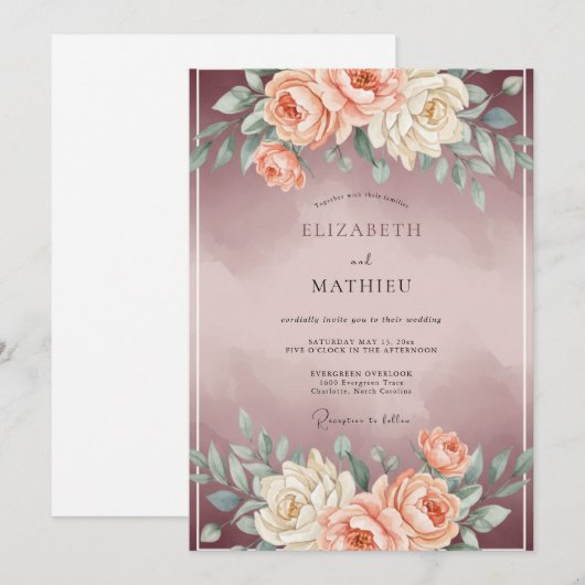 Mauve Alluring Romantic Wedding 招待状 (正面/裏面)