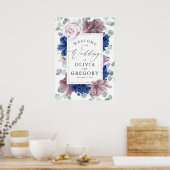 Mauve and Navy Blueフローラリース結婚ズ・ウェルカム ポスター (キッチン)