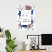 Mauve and Navy Blueフローラリース結婚ズ・ウェルカム ポスター (ホームオフィス)