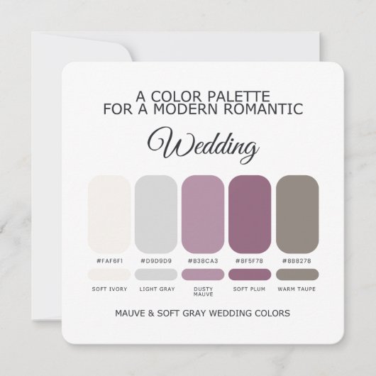 Mauve and Soft Gray Wedding Color Palette Card 招待状 (正面)