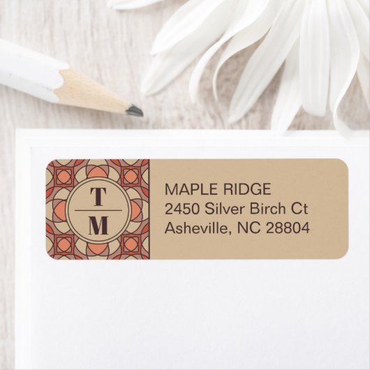 Mauve and Terracotta Art Deco Return Address Label ラベル (インサイチュ)