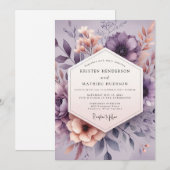 Mauve Aquarelle Bloom Wedding 招待状 (正面/裏面)
