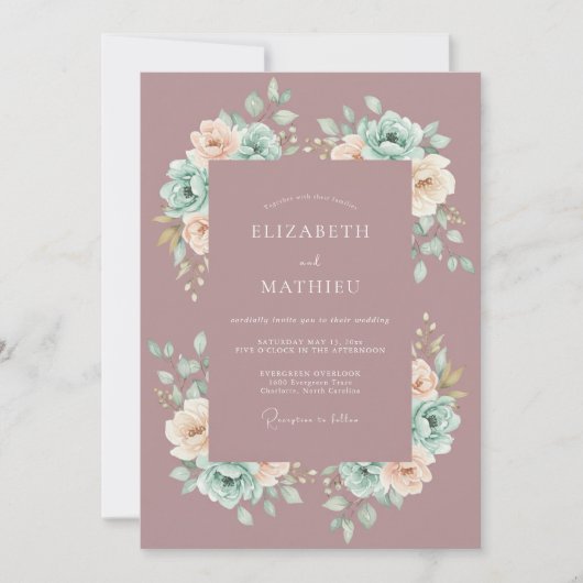 Mauve Artistic Spring Wedding 招待状 (正面)
