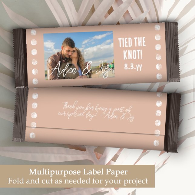 Mauve Beigeの写真結婚キャンディバーラッパー (clay dusty peach wedding candy chocolate bar wrapper label party favor personalized names photos)
