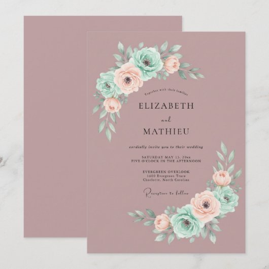 Mauve Blissful Spring Wedding 招待状 (正面/裏面)