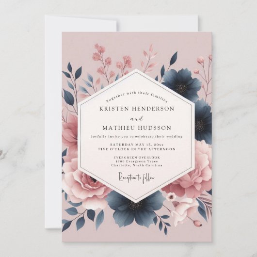 Mauve Bloom Botanical Romance Wedding 招待状 (正面)