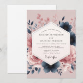 Mauve Bloom Botanical Romance Wedding 招待状 (正面/裏面)