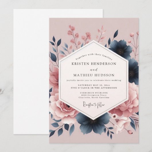 Mauve Bloom Botanical Romance Wedding 招待状 (正面/裏面)