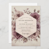 Mauve Bloom Romantic Vintage Wedding 招待状 (正面/裏面)