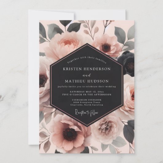 Mauve Bloom Romantic Wedding 招待状 (正面)