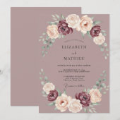 Mauve Blossom Flourish Wedding 招待状 (正面/裏面)