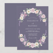 Mauve Blossom Garland Wedding 招待状 (正面/裏面)