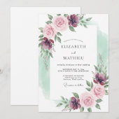Mauve Blossom Romantic Flourish Wedding 招待状 (正面/裏面)