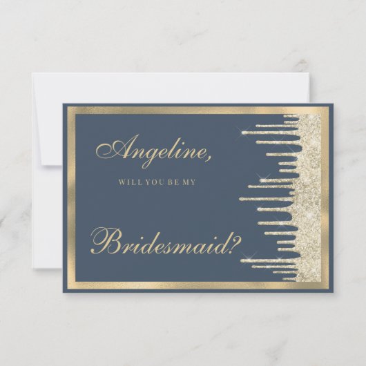 Mauve blue gold glitter drips luxury Bridesmaid  招待状 (正面)
