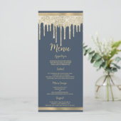 Mauve blue gold glitter drips luxury Wedding Menu プログラム (スタンド正面)