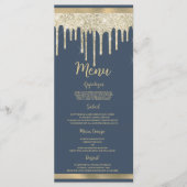 Mauve blue gold glitter drips luxury Wedding Menu プログラム (正面)