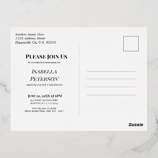 Mauve Bohoモダンシックなアーチフレーム卒業写真 箔シーズンポストカード (裏面)