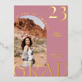 Mauve Bohoモダンシックなアーチフレーム卒業写真 箔シーズンポストカード (正面)