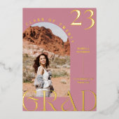 Mauve Bohoモダンシック卒業写真 箔招待状 (正面)