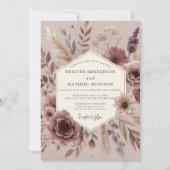 Mauve Botanical Autumn Wedding 招待状 (正面)