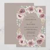 Mauve Botanical Flourish Wedding 招待状 (正面/裏面)
