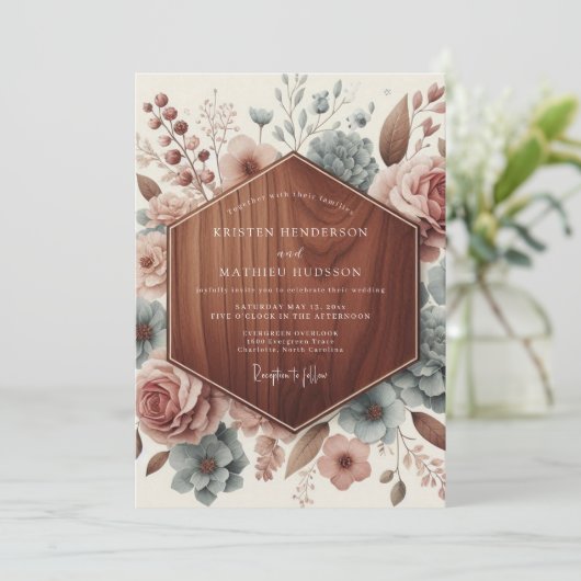 Mauve Botanical Romance Wedding 招待状 (スタンド正面)