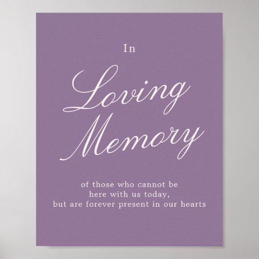 Mauve Calligraphy Wedding Loving Memory Sign ポスター (正面)