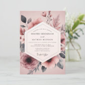 Mauve Charcoal Flora Wedding 招待状 (スタンド正面)