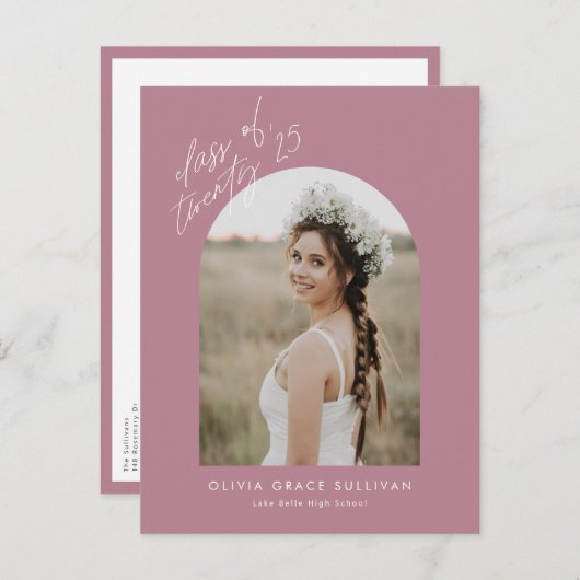 Mauve Class of 2025 Arch Photo Gradation インビテーションポストカード (正面/裏面)