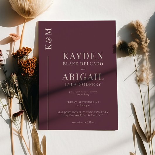 Mauve Clean Line Minimalist 結婚's 招待状